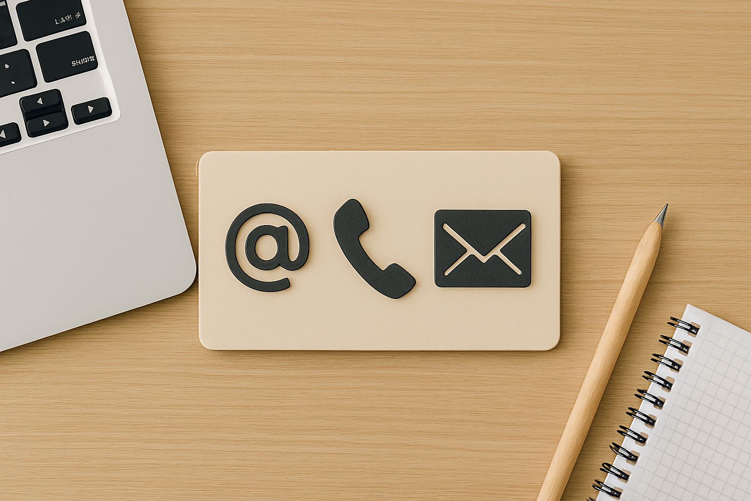 work table with contact icons on it