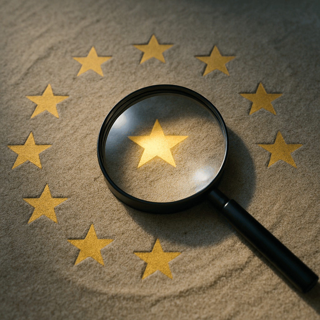 Magnifying glass on the European flag